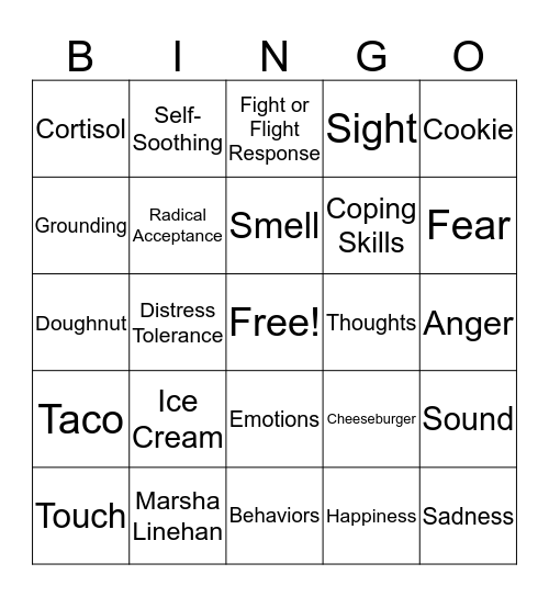 Distress Tolerance Bingo Card