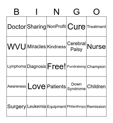 Children's Miracle Network Fundraising Bingo Card