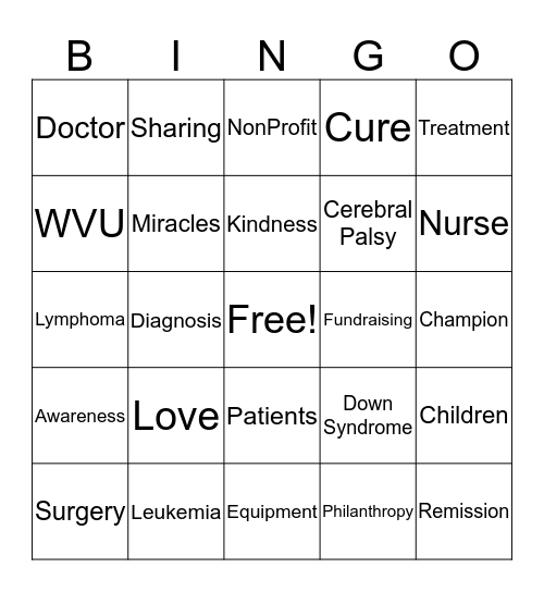 Children's Miracle Network Fundraising Bingo Card