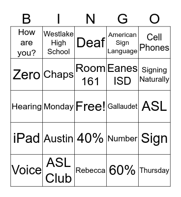 ASL & Syllabus Bingo Card