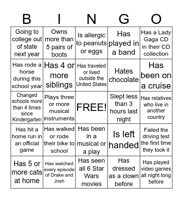 Senior Class 2014 Bingo Card