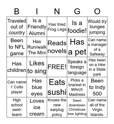 Ice breaker Bingo Card