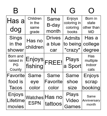 Ice Breaker Bingo Card