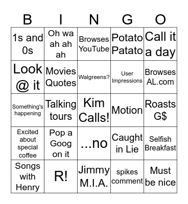 Jimmy Bingo Card
