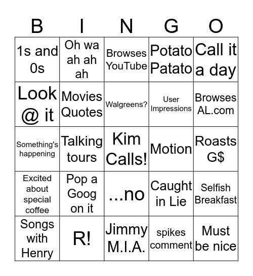 Jimmy Bingo Card