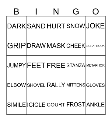 VOCABULARY BINGO Card