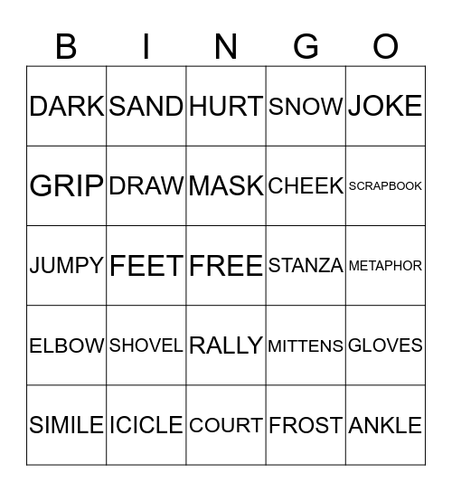 VOCABULARY BINGO Card