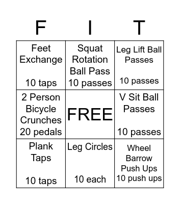Friendly Fitness  Bingo Card