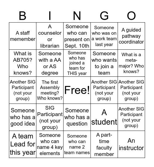 Hartnell College Re-Design Bingo Card