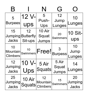 Fitness Bingo Card