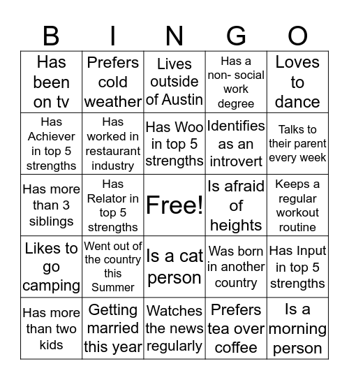 Program Director Bingo Card