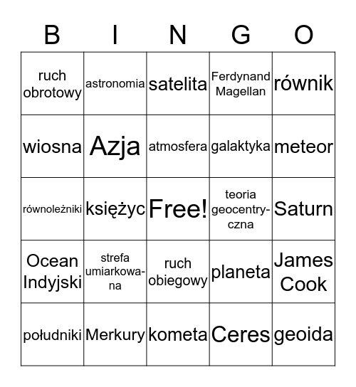 Odkrywamy tajemnice naszej planety Bingo Card