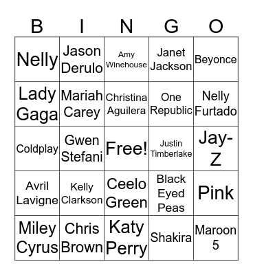 Pop 2000's Bingo Card