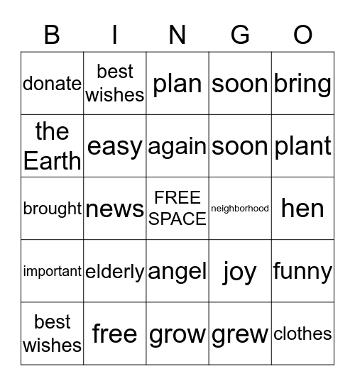 CHAPTER 5 Bingo Card