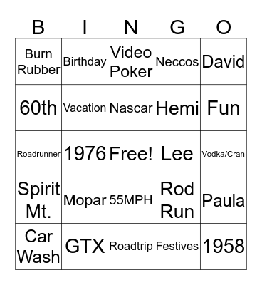 David's 60th Bus Bingo Card