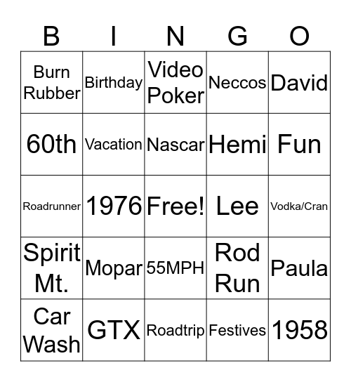 David's 60th Bus Bingo Card