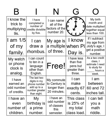 EDUC 1070 Introduction Bingo Card