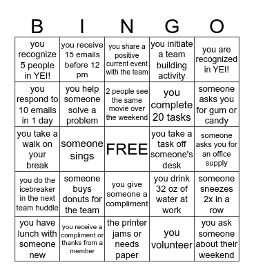CARD SERVICES BINGO Card