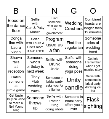 Eric & Laura's Wedding  9/29/2018 Bingo Card