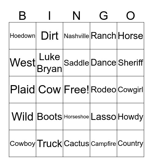 Country Bingo! Bingo Card