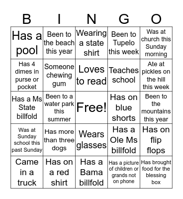 Back to Sunday School Bash Bingo Card