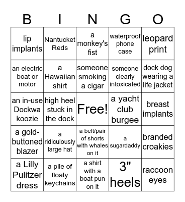 Boat Show Bingo Card