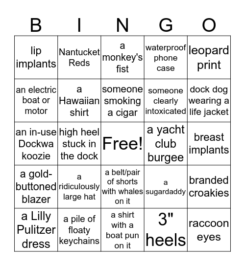 Boat Show Bingo Card
