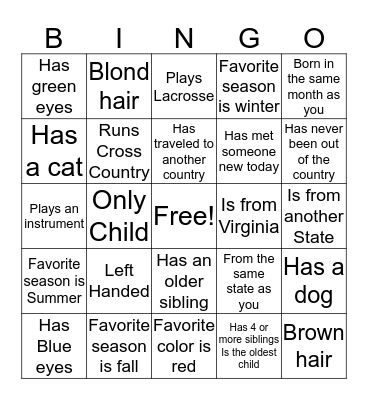 Getting to Know You Bingo Card