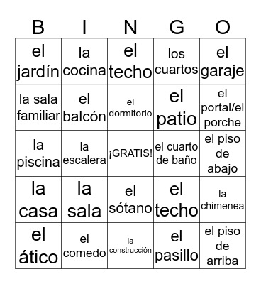 Español BINGO Chapter 17A-B Bingo Card
