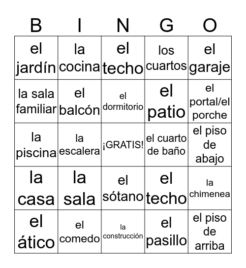 Español BINGO Chapter 17A-B Bingo Card