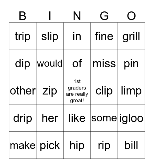 Short i Bingo (Week 2) Bingo Card