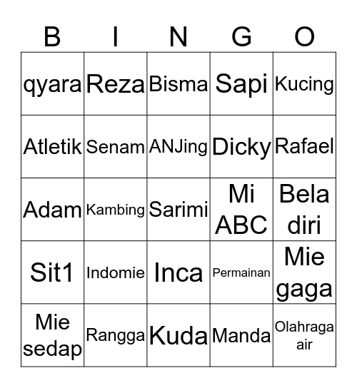 ZEE CHANTIQUE Bingo Card