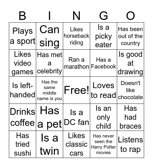 Ice Breaker Bingo Card