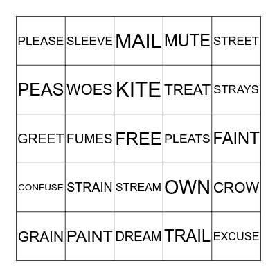 UNIT 2 SPELLING WORDS BINGO Card