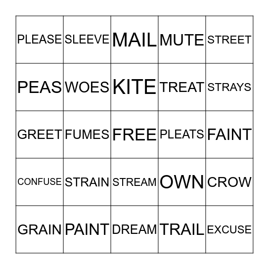 UNIT 2 SPELLING WORDS BINGO Card