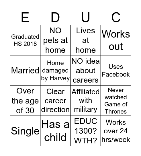 Untitled Bingo Card