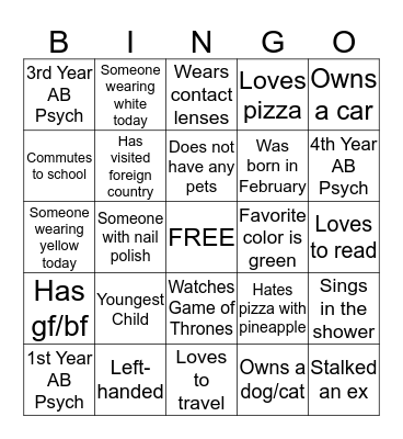 GETTING TO KNOW YOU Bingo Card