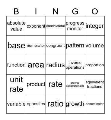 Math Bingo Card