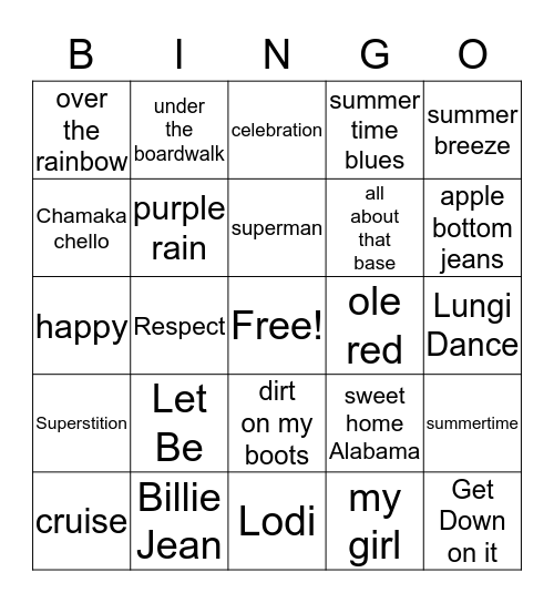 MUSIC Bingo Card