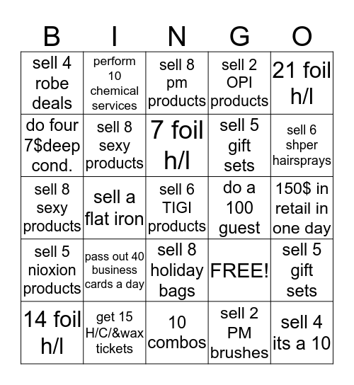 salon Bingo Card