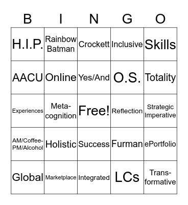 Faculty Colloquium Bingo Card