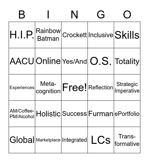 Faculty Colloquium Bingo Card
