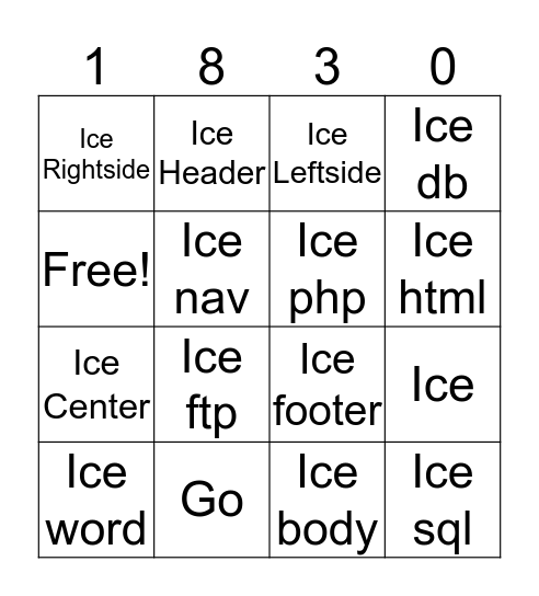 Ice goals Bingo Card