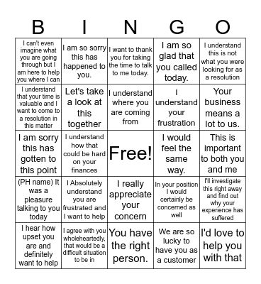 Customer Connections Bingo Card