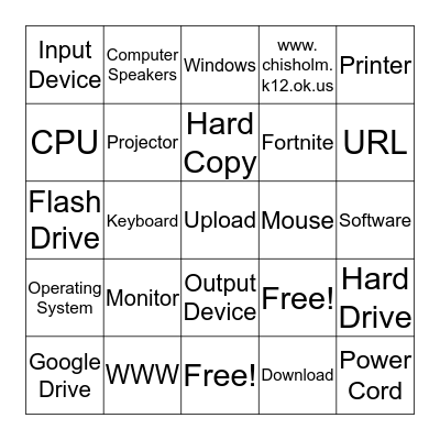 Computer Basic Bingo  Bingo Card