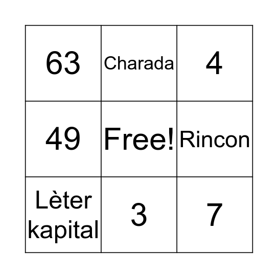 BINGO FORMA  Bingo Card