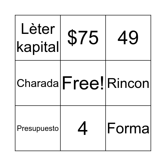 Bingo FORMA Bingo Card