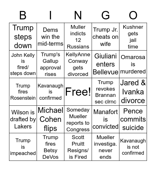 Trump Government Bingo Card