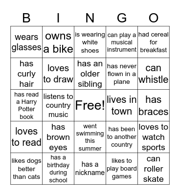 Getting to Know You BINGO Card