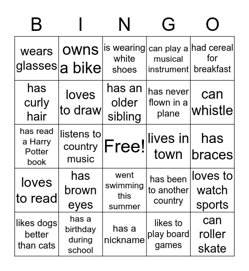 Getting to Know You BINGO Card